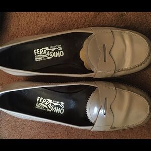Salvatore ferragamo pink patent penny loafers